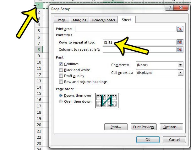 in excel for mac make top row repeat on each printed page